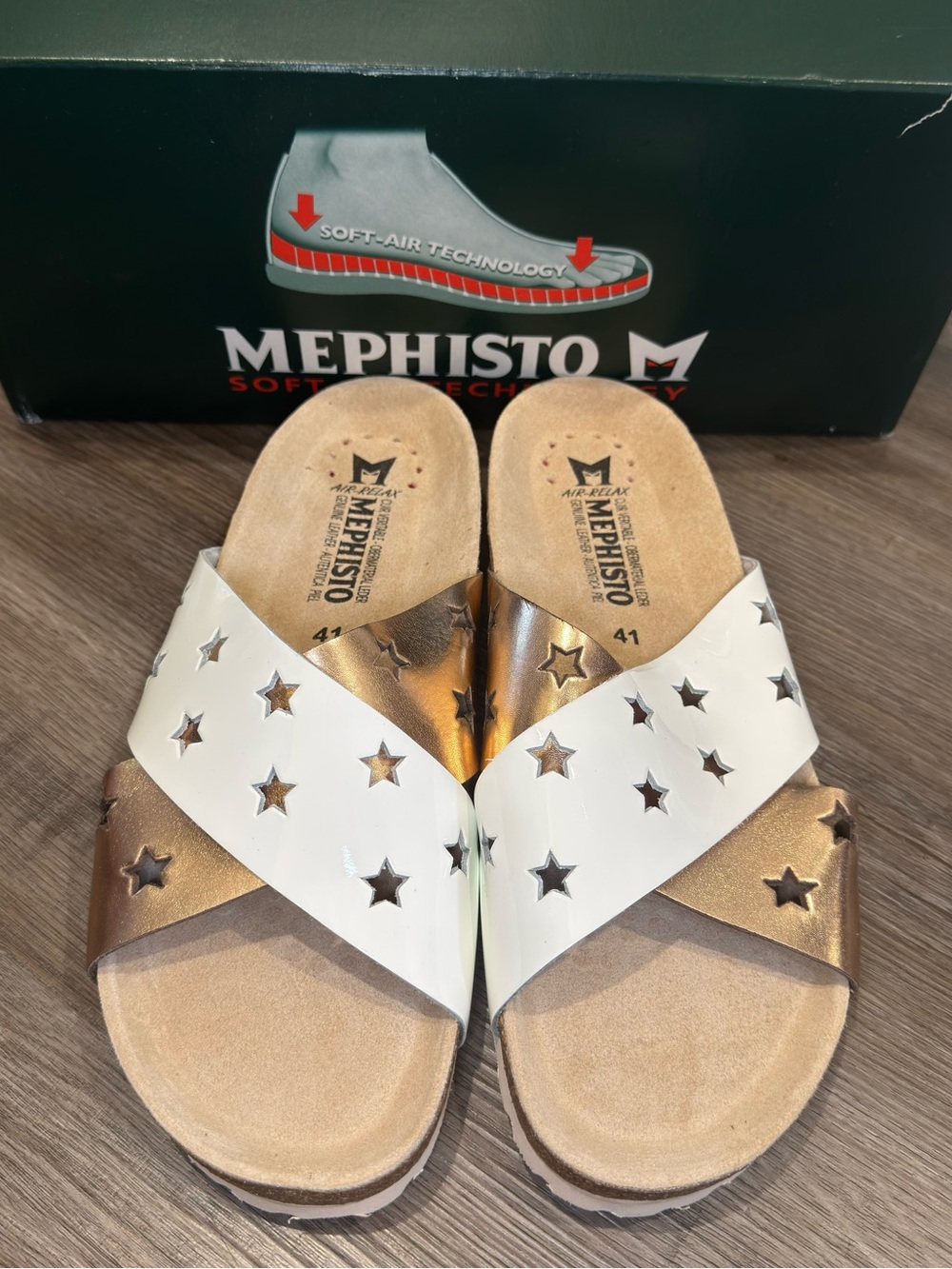 Mephisto Nanou Star White Vernis Slip On Comfort Sandals